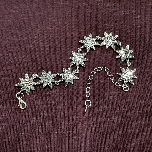 Marcasite Silver Tone Art Deco Star Shaped Link Bracelet EUC - Picture 3 of 8